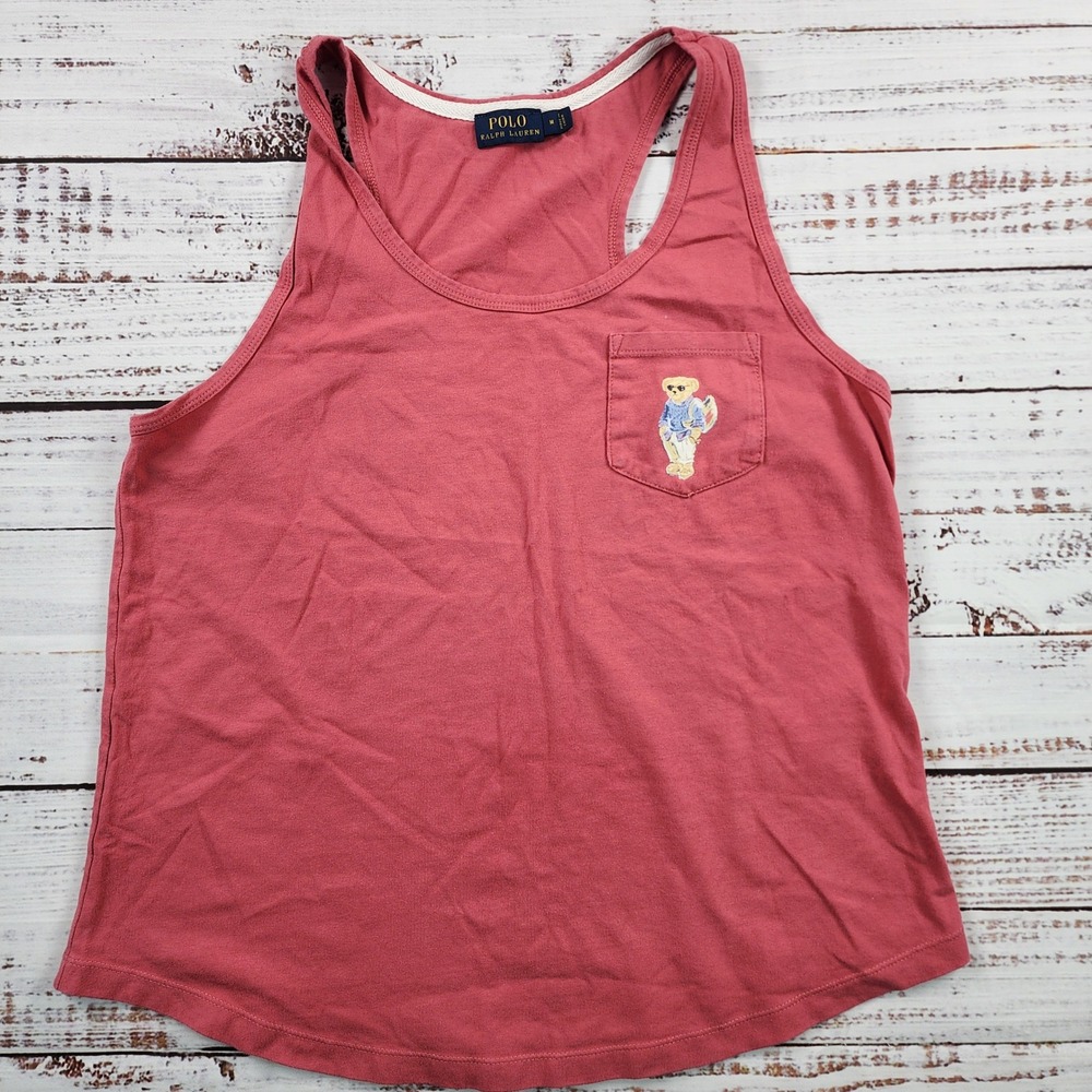 Polo Ralph Lauren Polo Bear Pocket Tank Top Women's M Dusty Rose Pink